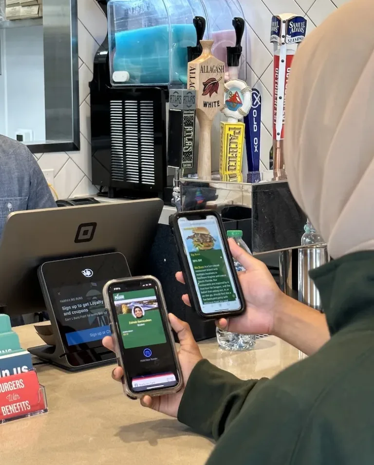 Mason students and employees using their meal plan swipes at Thompson restaurants off campus