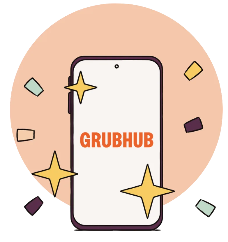 Graphic of a smartphone with Grubhub logo